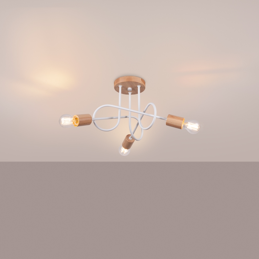 Candeeiro integrado EMBER 3xE27/15W/230V branco/bege/faia