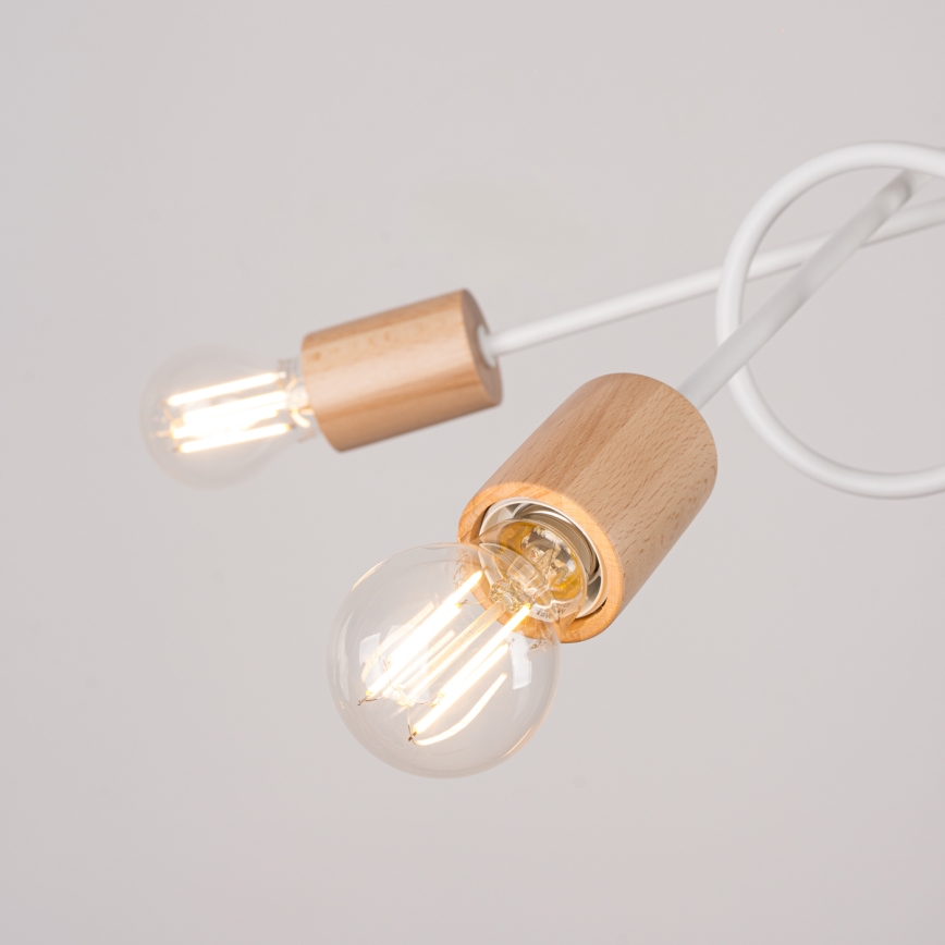 Candeeiro integrado EMBER 5xE27/15W/230V branco/bege/faia