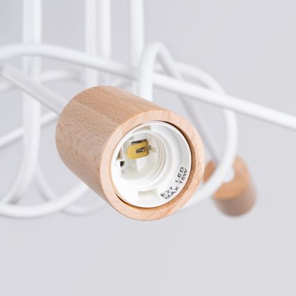 Candeeiro integrado EMBER 5xE27/15W/230V branco/bege/faia