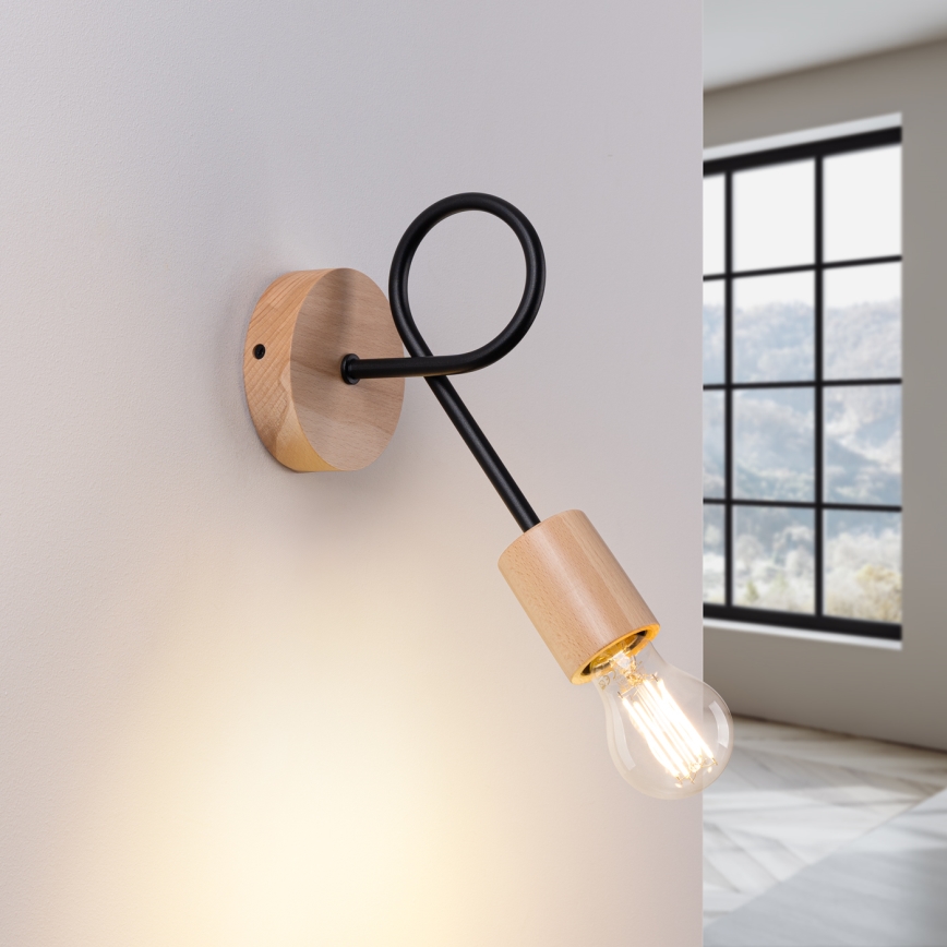 Candeeiro de parede EMBER 1xE27/15W/230V preto/bege/faia