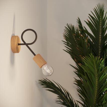 Candeeiro de parede EMBER 1xE27/15W/230V preto/bege/faia