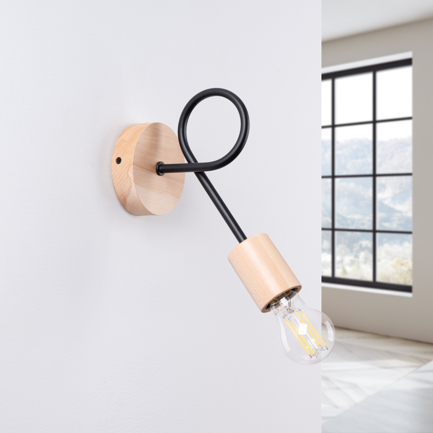 Candeeiro de parede EMBER 1xE27/15W/230V preto/bege/faia