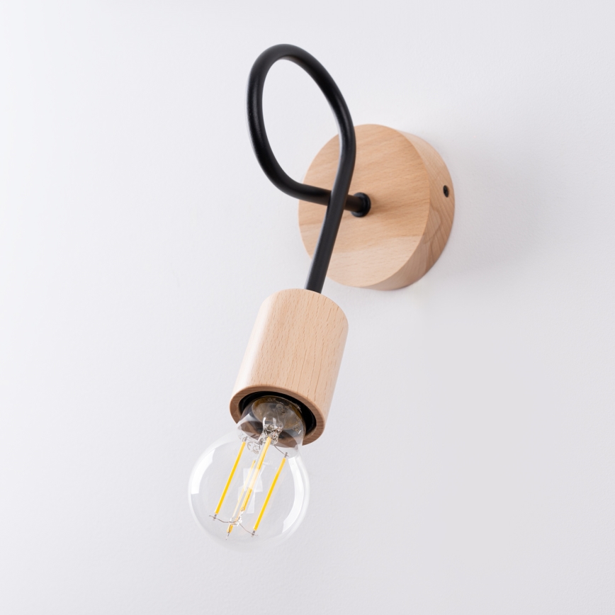 Candeeiro de parede EMBER 1xE27/15W/230V preto/bege/faia