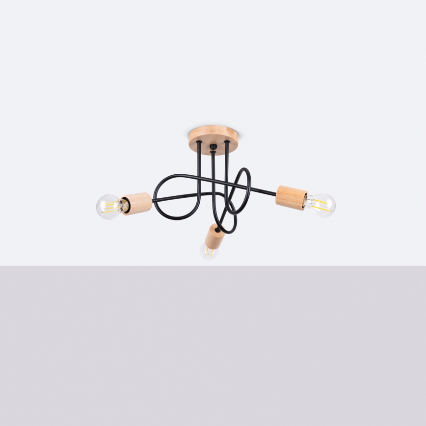 Candeeiro integrado EMBER 3xE27/15W/230V preto/bege/faia