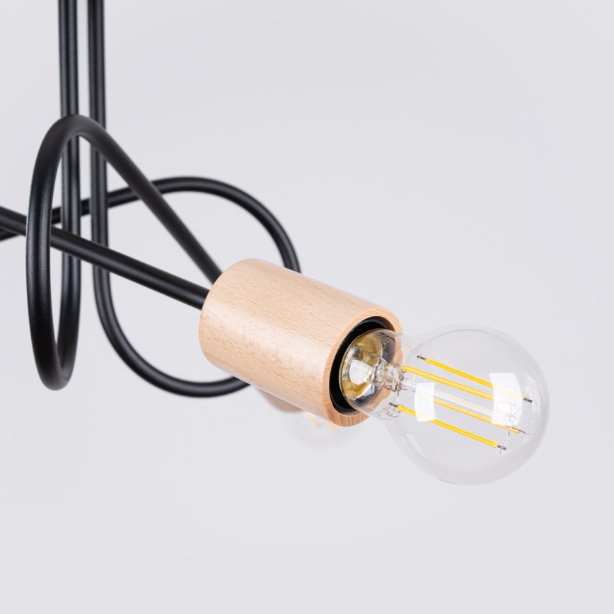 Candeeiro integrado EMBER 3xE27/15W/230V preto/bege/faia