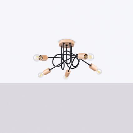 Candeeiro integrado EMBER 5xE27/15W/230V preto/bege/faia