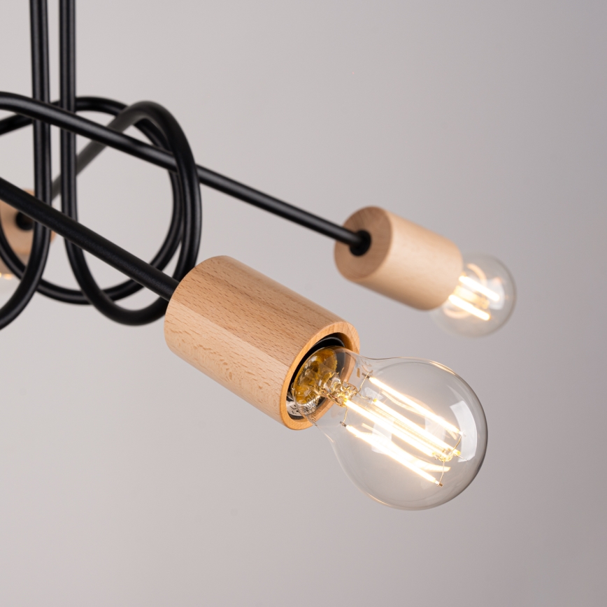 Candeeiro integrado EMBER 5xE27/15W/230V preto/bege/faia