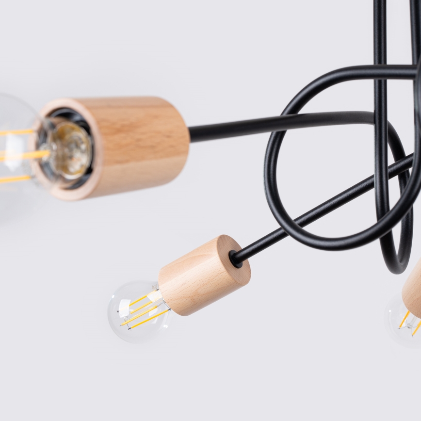 Candeeiro integrado EMBER 5xE27/15W/230V preto/bege/faia