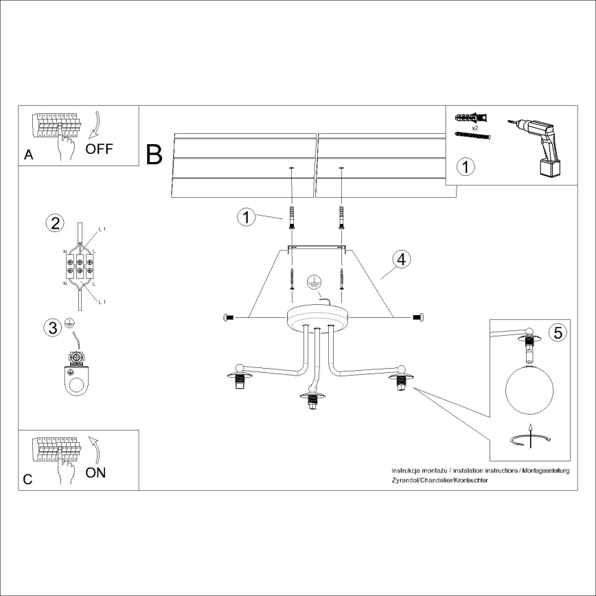 Candeeiro suspenso ASTRAL 3xG9/8W/230V branco