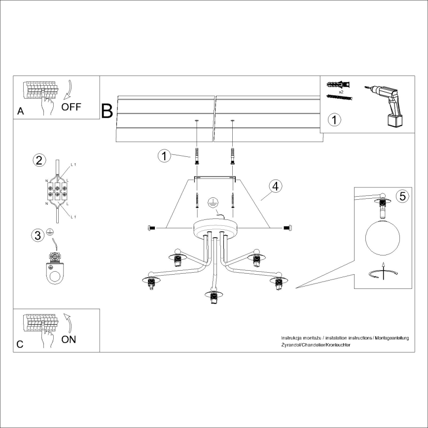 Candeeiro suspenso ASTRAL 5xG9/8W/230V branco