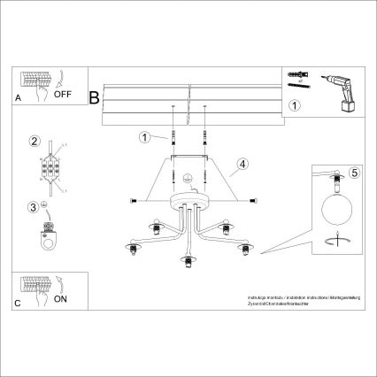 Candeeiro suspenso ASTRAL 5xG9/8W/230V preto