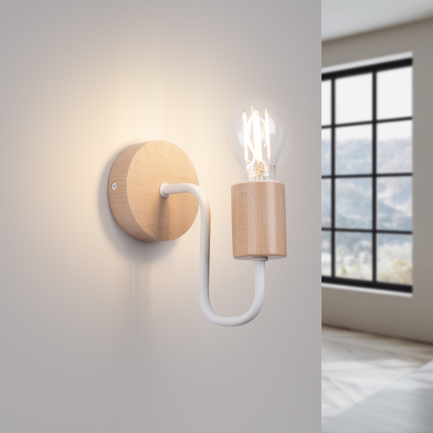 Candeeiro de parede TIMBO 1xE27/15W/230V branco/bege/faia