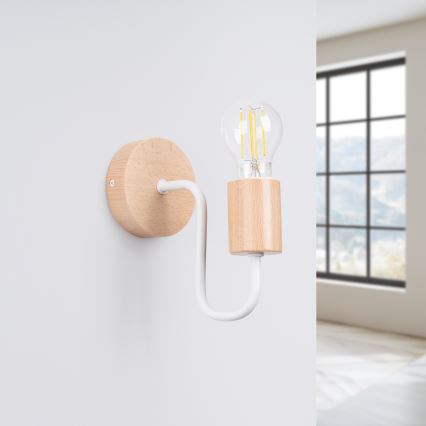 Candeeiro de parede TIMBO 1xE27/15W/230V branco/bege/faia