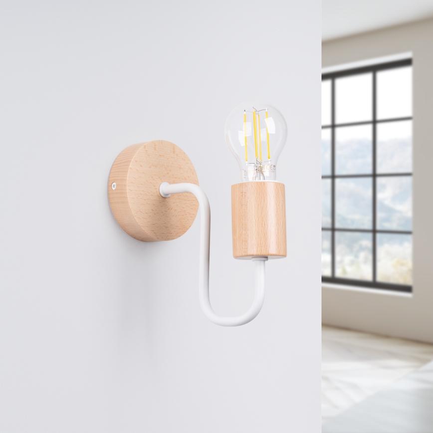 Candeeiro de parede TIMBO 1xE27/15W/230V branco/bege/faia