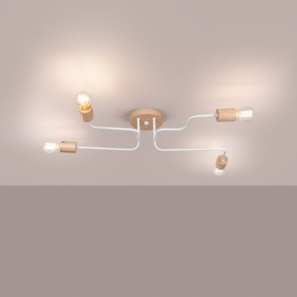 Candeeiro integrado TIMBO 4xE27/15W/230V branco/bege/faia