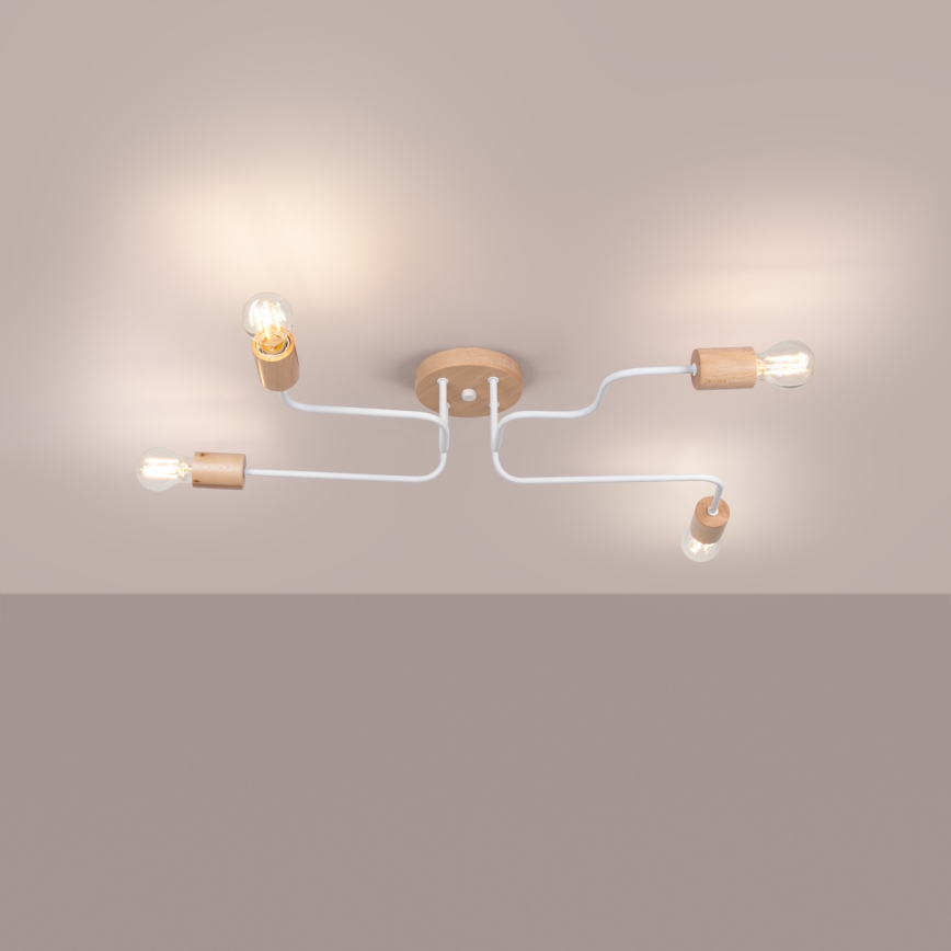 Candeeiro integrado TIMBO 4xE27/15W/230V branco/bege/faia