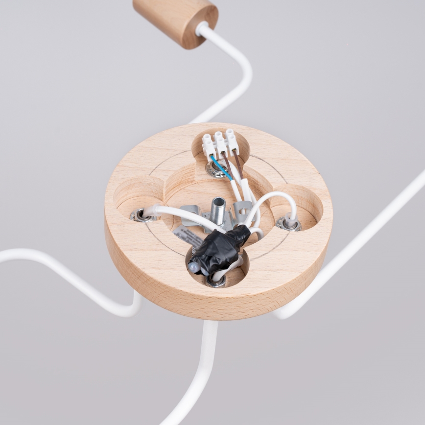 Candeeiro integrado TIMBO 4xE27/15W/230V branco/bege/faia