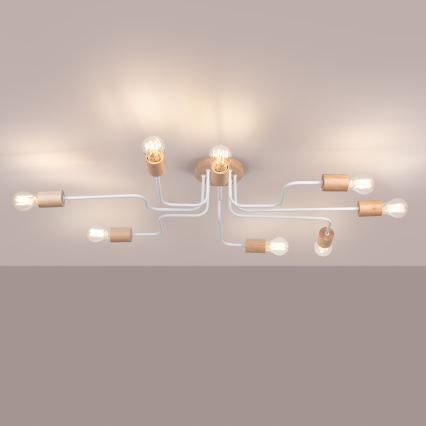 Candeeiro integrado TIMBO 8xE27/15W/230V branco/bege/faia