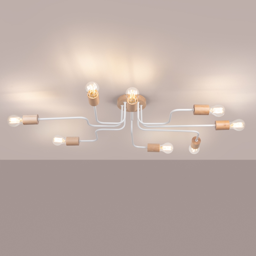 Candeeiro integrado TIMBO 8xE27/15W/230V branco/bege/faia