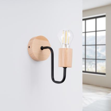 Candeeiro de parede TIMBO 1xE27/15W/230V preto/bege/faia