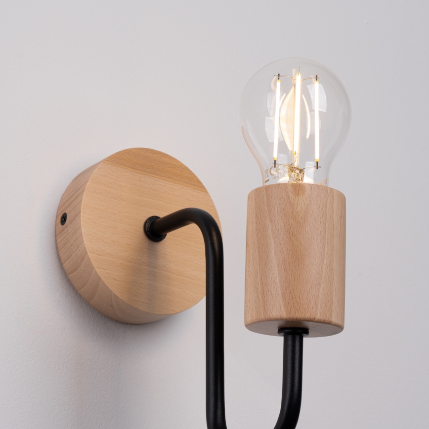 Candeeiro de parede TIMBO 1xE27/15W/230V preto/bege/faia