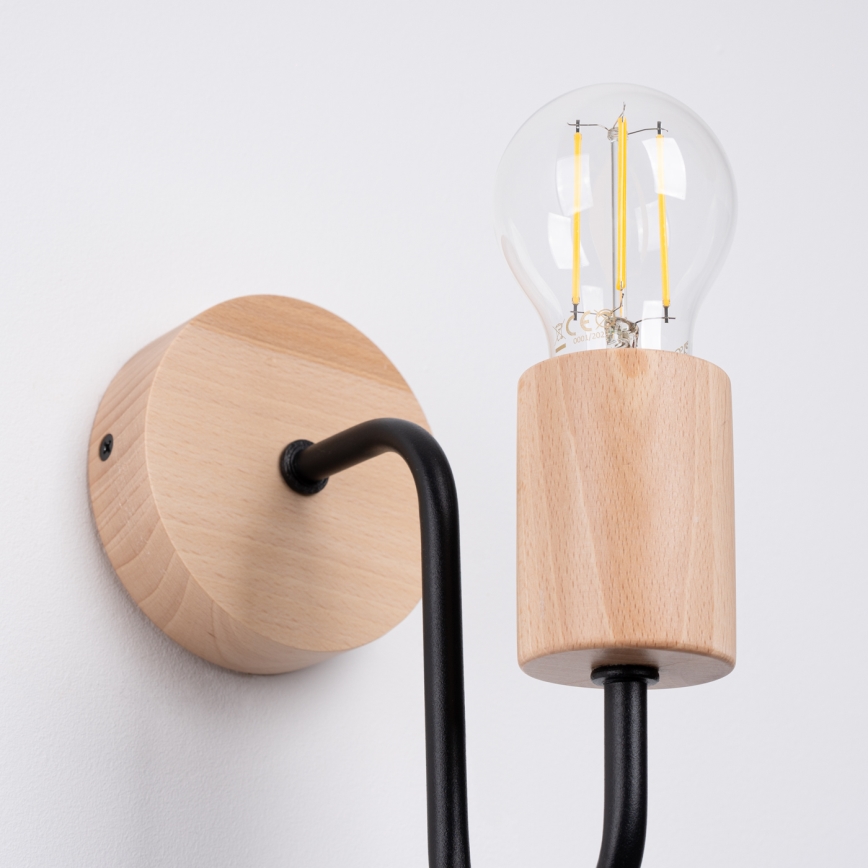 Candeeiro de parede TIMBO 1xE27/15W/230V preto/bege/faia