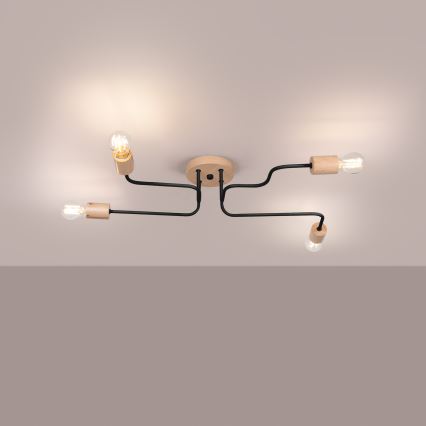 Candeeiro integrado TIMBO 4xE27/15W/230V preto/bege/faia