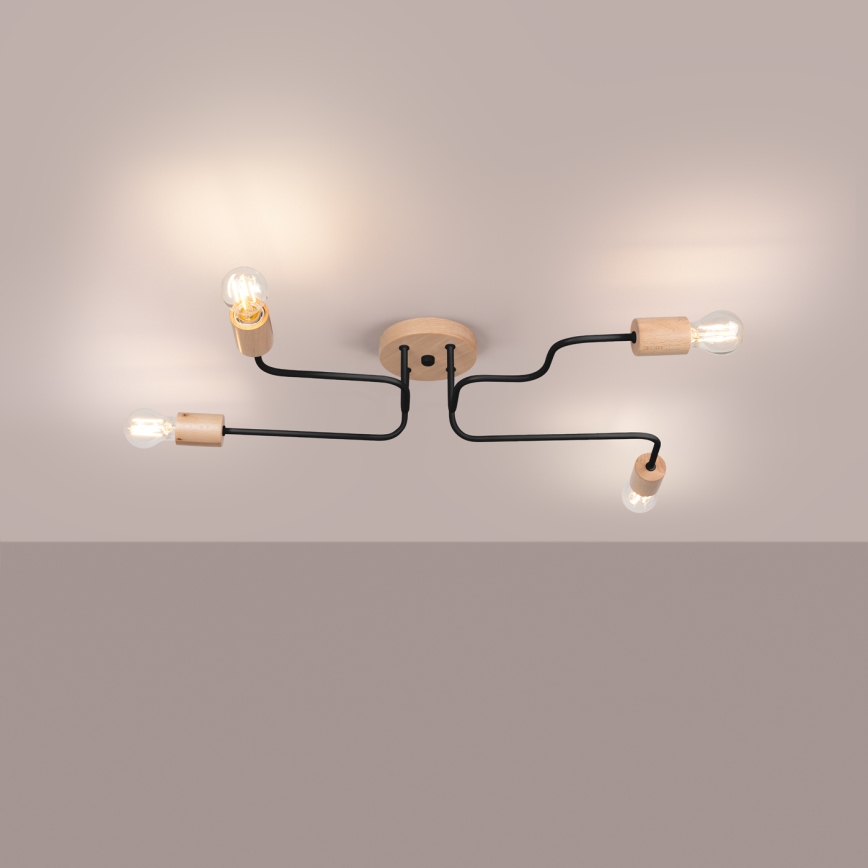 Candeeiro integrado TIMBO 4xE27/15W/230V preto/bege/faia
