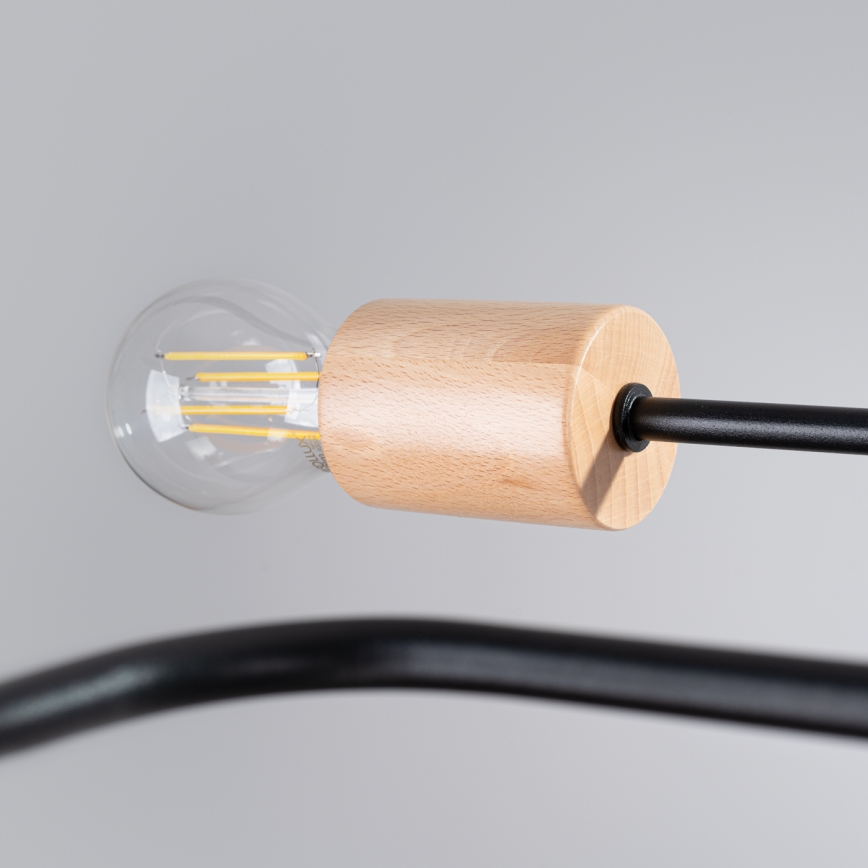 Candeeiro integrado TIMBO 6xE27/15W/230V preto/bege/faia