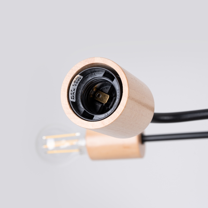 Candeeiro integrado TIMBO 6xE27/15W/230V preto/bege/faia