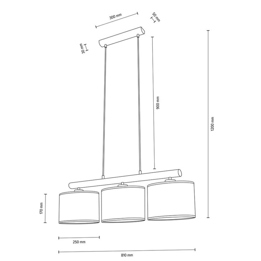 Candelabro suspenso MERCEDES 3xE27/40W/230V creme/carvalho – FSC certificado