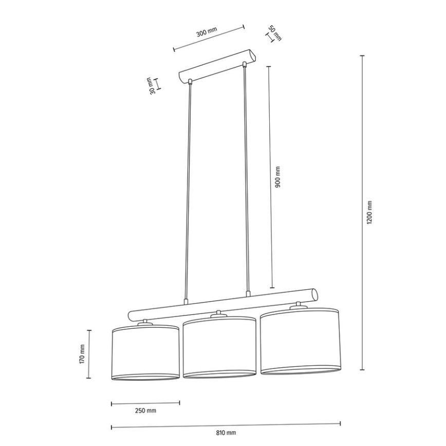 Candelabro suspenso MERCEDES 3xE27/40W/230V branco/carvalho – FSC certificado