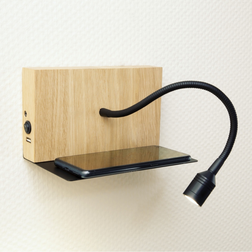 Iluminação de parede LED LECTOR LED/2,5W/230V USB carvalho – FSC certificado