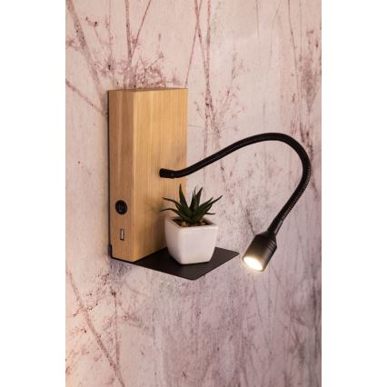 Iluminação de parede LECTOR LED/2,5W/230V USB carvalho – FSC certificado