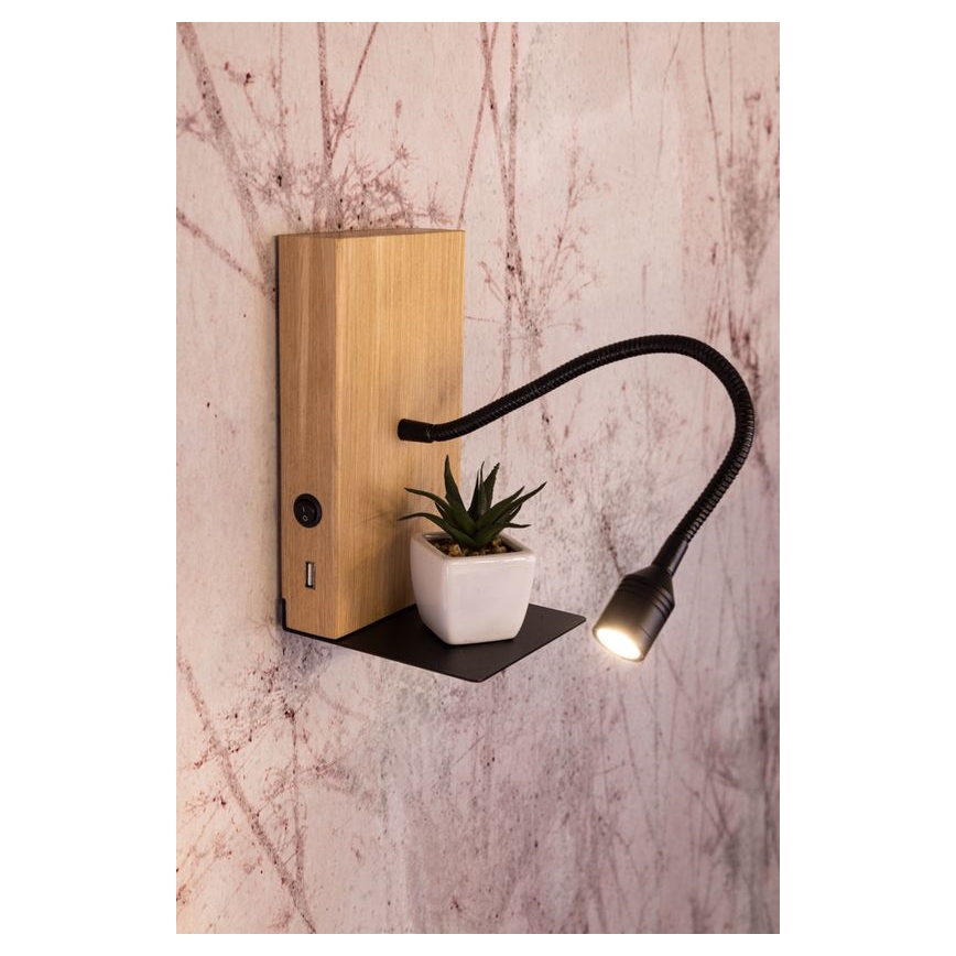 Iluminação de parede LECTOR LED/2,5W/230V USB carvalho – FSC certificado