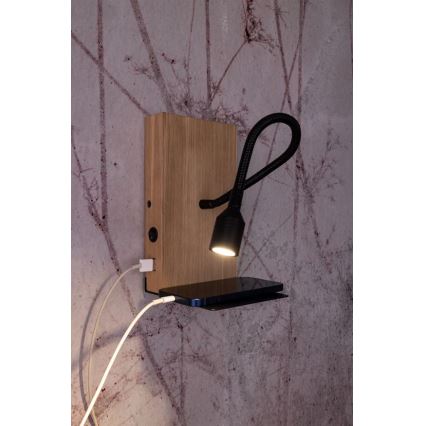 Iluminação de parede LECTOR LED/2,5W/230V USB carvalho – FSC certificado