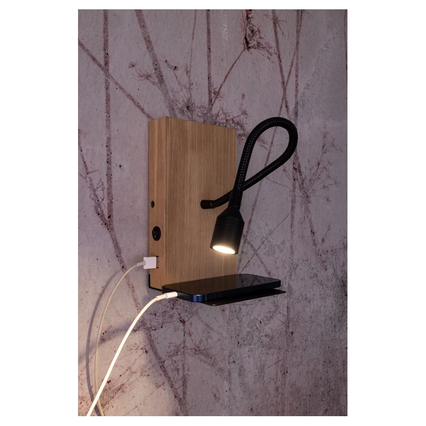 Iluminação de parede LECTOR LED/2,5W/230V USB carvalho – FSC certificado