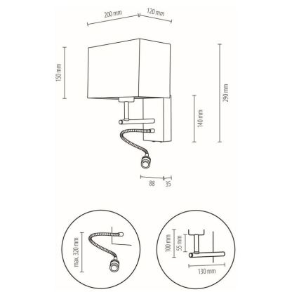 Iluminação de parede BOHO 1xE27/25W + LED/1W/230V carvalho – FSC certificado