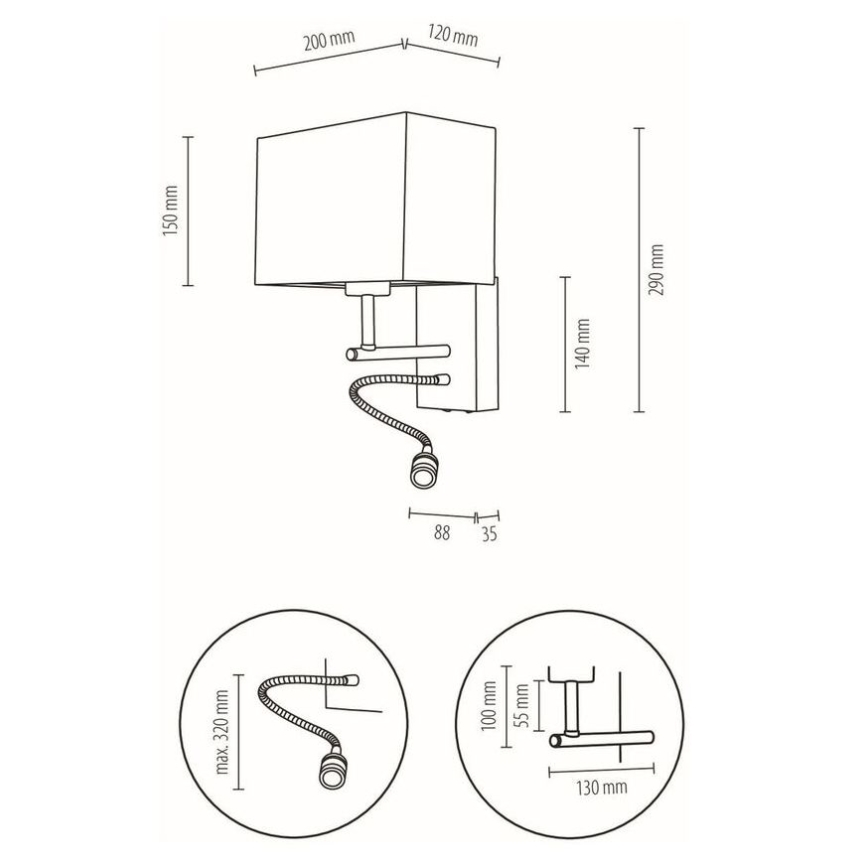Iluminação de parede BOHO 1xE27/25W + LED/1W/230V carvalho – FSC certificado