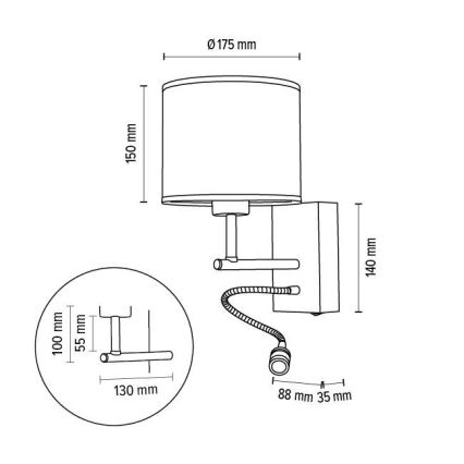 Iluminação de parede BOHO 1xE27/25W + LED/1W/230V carvalho – FSC certificado