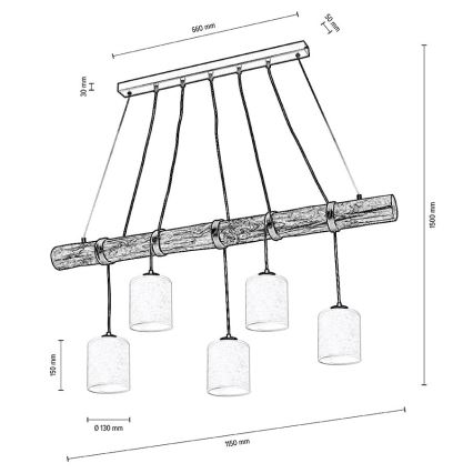 Candelabro suspenso TRENO 5xE27/25W/230V pinho – FSC certificado