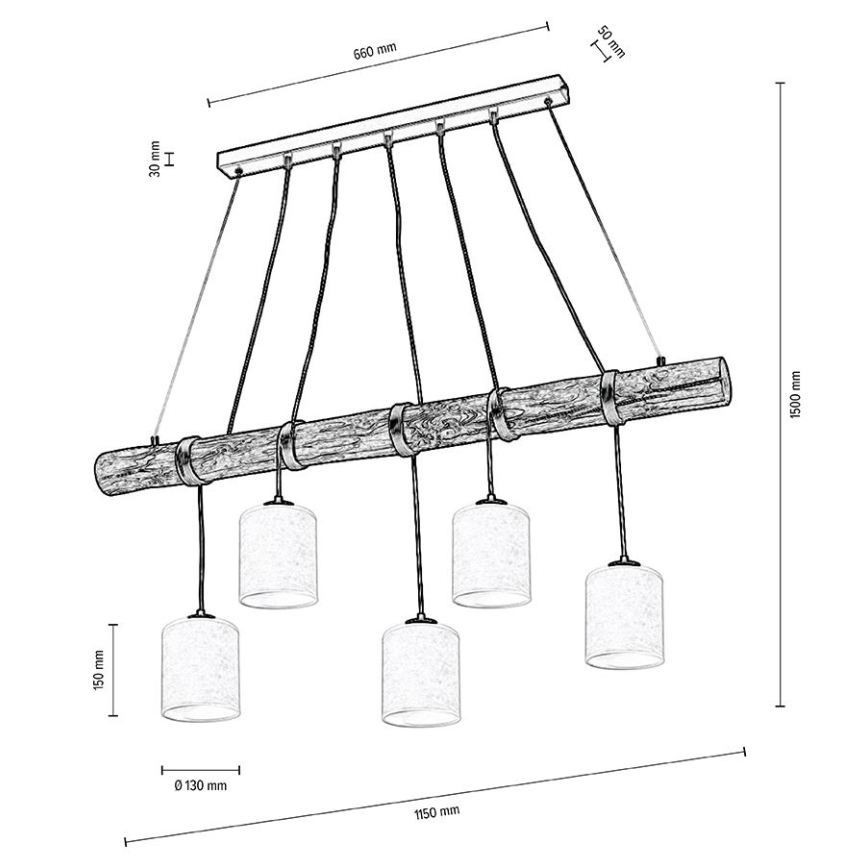 Candelabro suspenso TRENO 5xE27/25W/230V pinho – FSC certificado