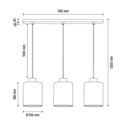 Candelabro suspenso ZEFIR 3xE27/60W/230V carvalho - certificado por FSC