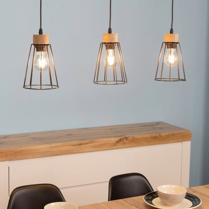 Spot-Light - Candelabro suspenso ORAZIO 3xE27/60W/230V carvalho - certificado por FSC