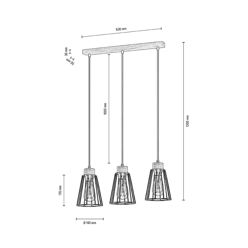 Spot-Light - Candelabro suspenso ORAZIO 3xE27/60W/230V carvalho - certificado por FSC