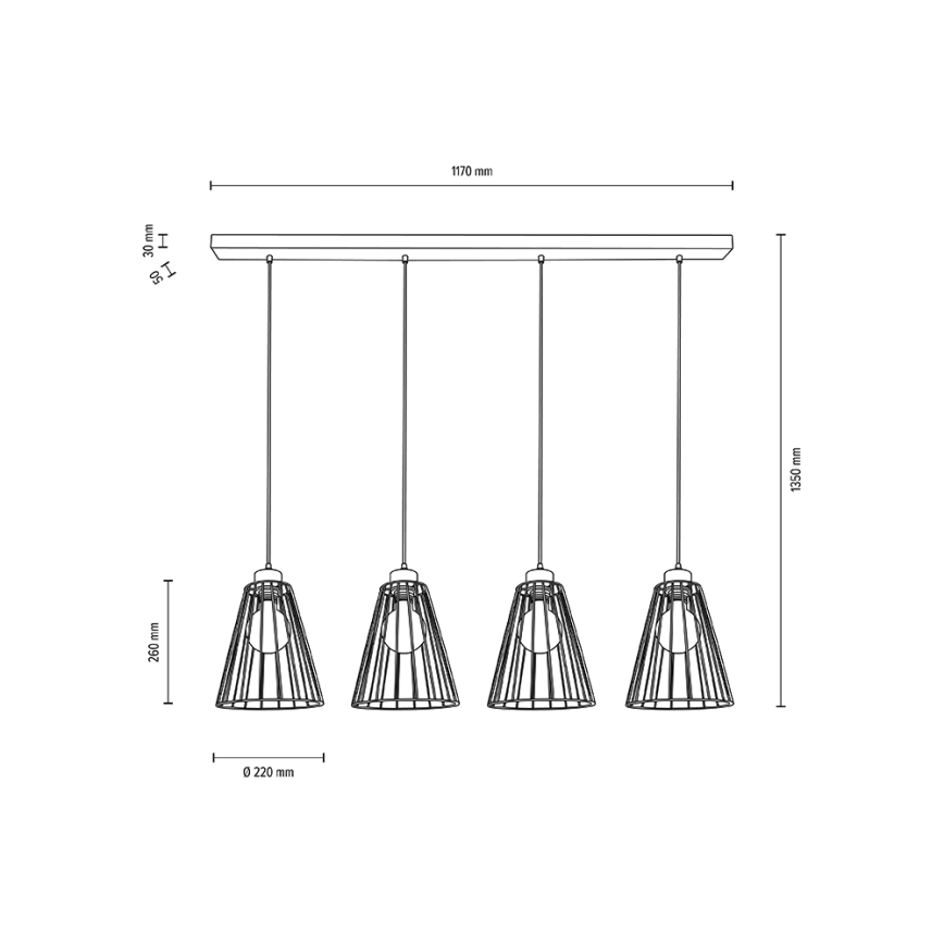 Candelabro suspenso ORAZIO 4xE27/60W/230V carvalho - certificado por FSC
