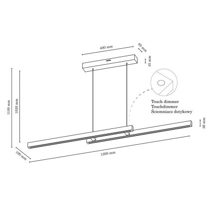 Candelabro suspenso LED com regulação SMAL 2xLED/22,5W/230V carvalho - certificado por FSC