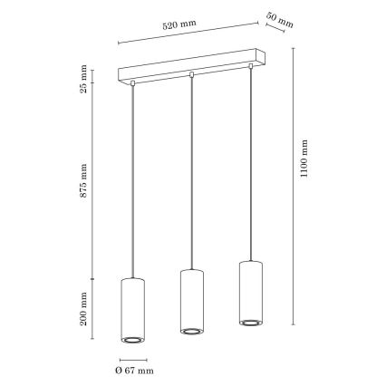 Candelabro suspenso LED PIPE 3xGU10/5W/230V carvalho mate - certificado por FSC