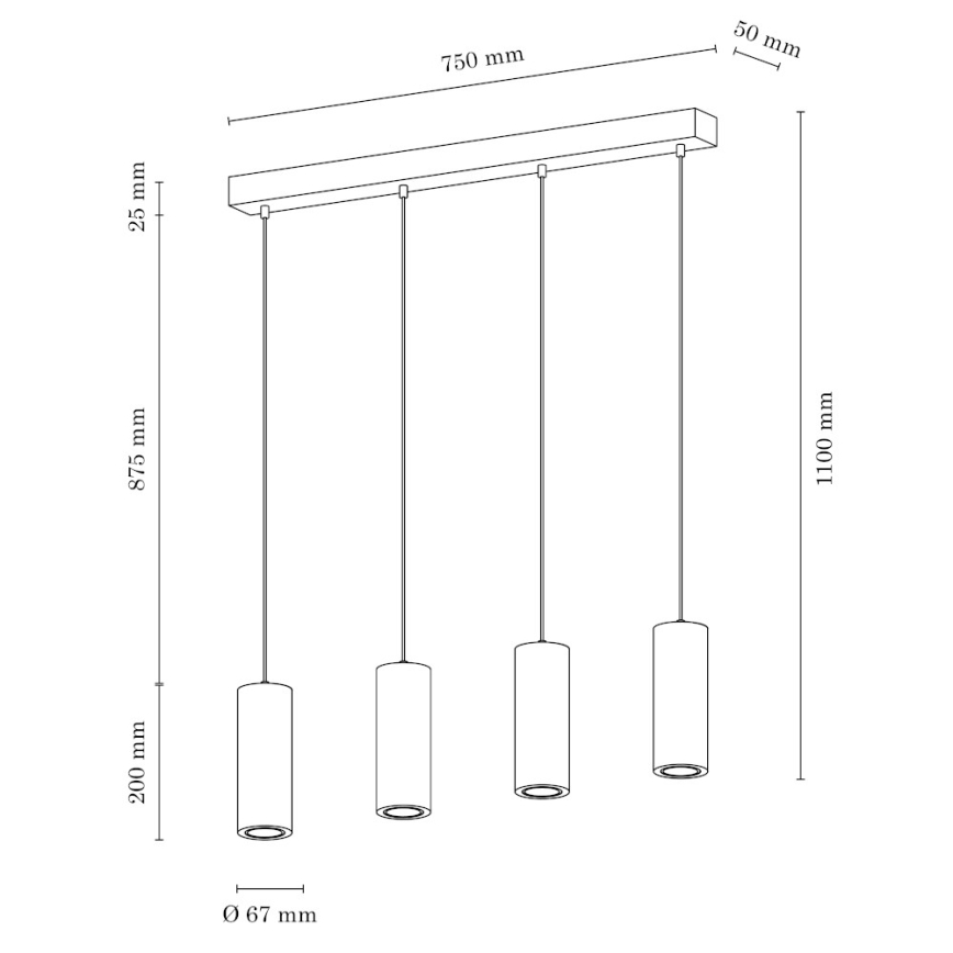 Candelabro suspenso LED PIPE 4xGU10/5W/230V carvalho mate - certificado por FSC