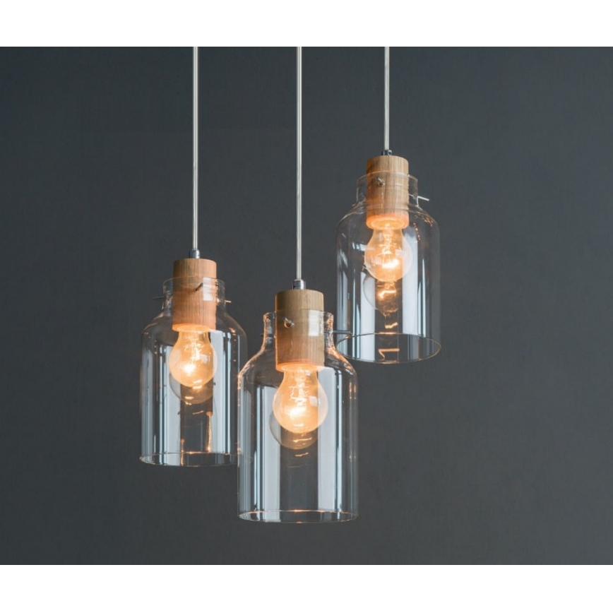 Candelabro  suspenso ALESSANDRO 3xE27/60W/230V carvalho - certificado por FSC